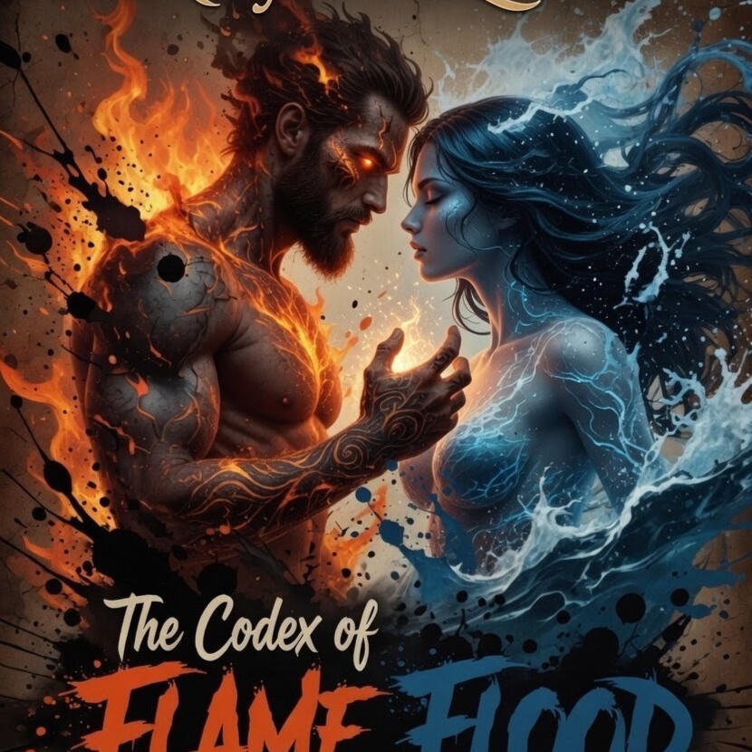 The Codex of Flame and Flood Dark Romantasy, spicy, mythic, rockstar, allysia elan, modern, gods, elemental, fated lovers, romance